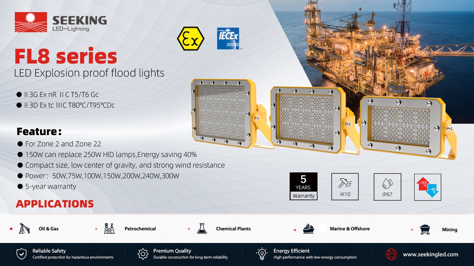 Explosion proof LED flood light for hazardous area lighting